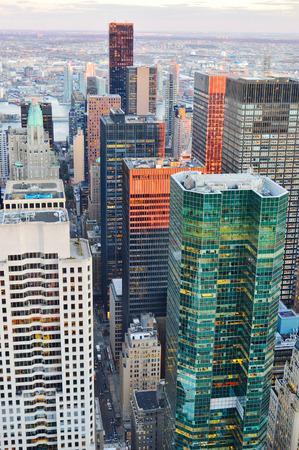 Aerial view of the New York City at sunset.の写真素材