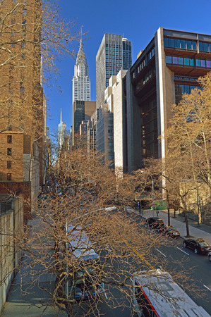 NYC streets. Midtown Manhattan - 42nd Street with Chrysler Building.のeditorial素材