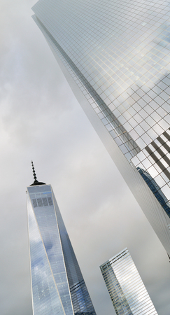 Skyscrapers of Downtown Manhattan at cloudy day.のeditorial素材
