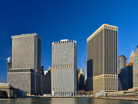 Buildings of Lower Manhattan at sunny day.のeditorial素材