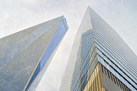 Skyscrapers of Downtown Manhattan at cloudy day.のeditorial素材