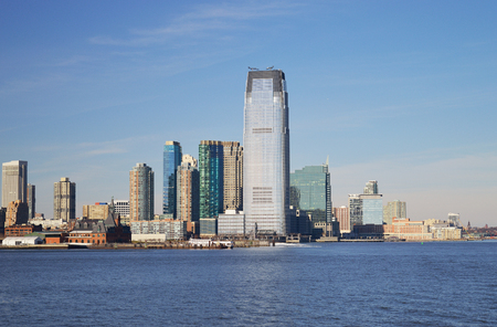 View of Jersey City from a Hudson Riverの写真素材