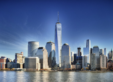 HDR view of the World Financial Center, New York City, from the Hudson River.の写真素材
