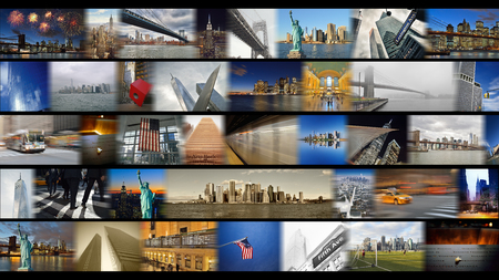 Collage of travel images of the New York City, USA. 16 to 9 ratio, high resolution - up to 50 Mpixels.のeditorial素材