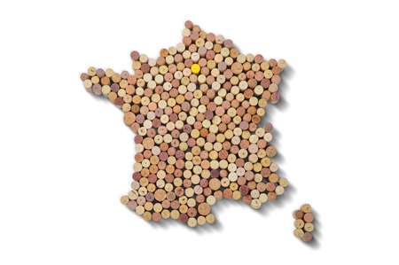 Wine-producing countries - maps from wine corks. Map of France on white background. Clipping path included.の写真素材