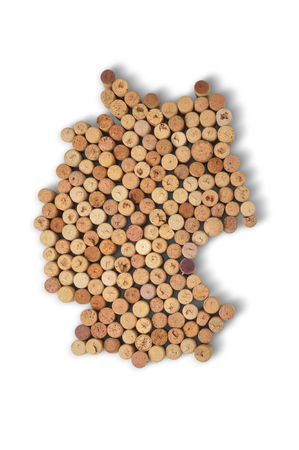 Wine-producing countries - maps from wine corks. Map of Germany on white background. Clipping path included.の写真素材