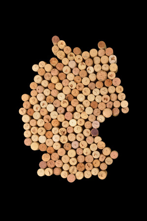 Wine-producing countries - maps from wine corks. Map of Germany on black background. Clipping path included.の写真素材