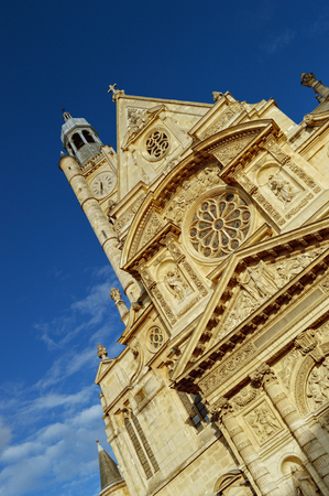 The church of Saint-Etienne-du-Mont against a clear blue sky.の写真素材