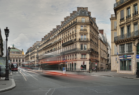 Paris, France - September 10, 2017: View of the Avenue de l'Opera at cloudy day.のeditorial素材