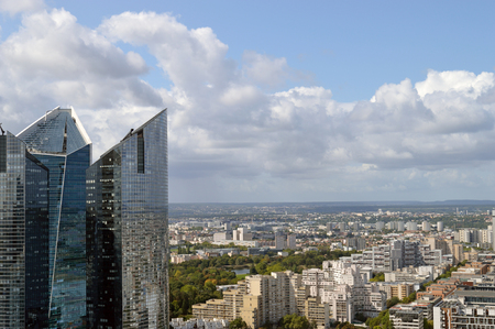 View of modern residential districts of Paris from La Grande Arche, La Defense.のeditorial素材