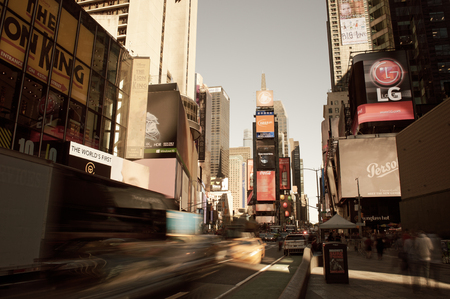 New York City, USA - October 20, 2017: Times Square at sunny day taken with long exposure.のeditorial素材