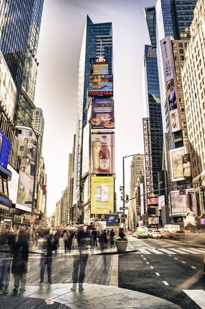 New York City, USA - October 20, 2017: Times Square at sunny day taken with long exposure.のeditorial素材