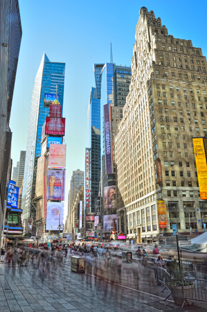 New York City, USA - October 20, 2017: Times Square at sunny day taken with long exposure.のeditorial素材