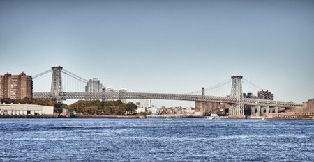 HDR view of Williamsburg Bridge on the East River.