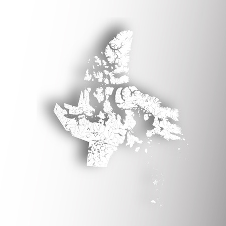 Provinces and territories of Canada - map of Nunavut with paper cut effect. Rivers and lakes are shown. Please look at my other images of cartographic series - they are all very detailed and carefully drawn by hand WITH RIVERS AND LAKES.のイラスト素材