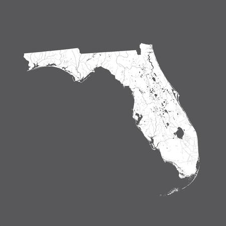U.S. states - map of Florida. Hand made. Rivers and lakes are shown. Please look at my other images of cartographic series - they are all very detailed and carefully drawn by hand WITH RIVERS AND LAKES.のイラスト素材