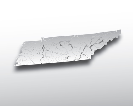 U.S. states - map of Tennessee with paper cut effect. Hand made. Rivers and lakes are shown. Please look at my other images of cartographic series - they are all very detailed and carefully drawn by hand WITH RIVERS AND LAKES.のイラスト素材