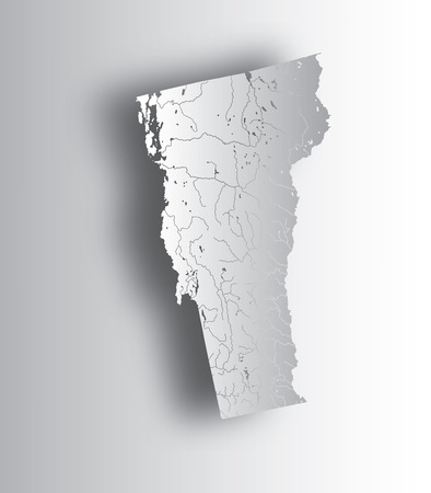 U.S. states - map of Vermont with paper cut effect. Hand made. Rivers and lakes are shown. Please look at my other images of cartographic series - they are all very detailed and carefully drawn by hand WITH RIVERS AND LAKES.のイラスト素材