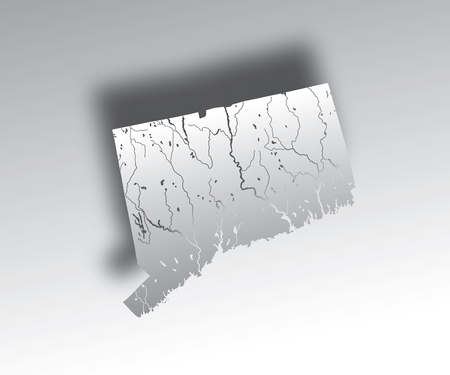 U.S. states - map of Connecticut with paper cut effect. Hand made. Rivers and lakes are shown. Please look at my other images of cartographic series - they are all very detailed and carefully drawn by hand WITH RIVERS AND LAKES.のイラスト素材