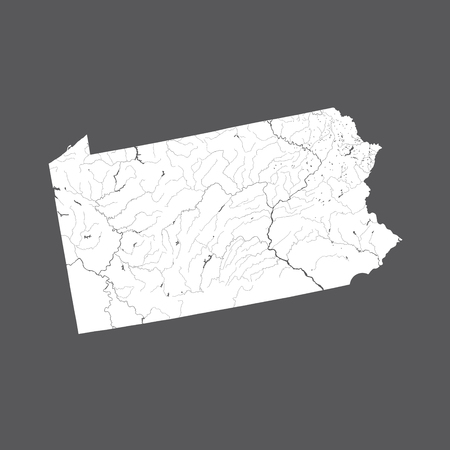 U.S. states - map of Pennsylvania. Hand made. Rivers and lakes are shown. Please look at my other images of cartographic series - they are all very detailed and carefully drawn by hand WITH RIVERS AND LAKES.のイラスト素材