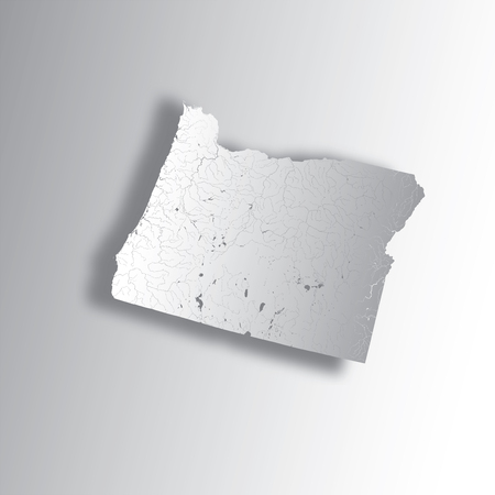 U.S. states - map of Oregon state with paper cut effect. Hand made. Rivers and lakes are shown. Please look at my other images of cartographic series - they are all very detailed and carefully drawn by hand WITH RIVERS AND LAKES.のイラスト素材