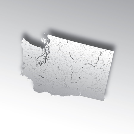 U.S. states - map of Washington with paper cut effect. Hand made. Rivers and lakes are shown. Please look at my other images of cartographic series - they are all very detailed and carefully drawn by hand WITH RIVERS AND LAKES.のイラスト素材