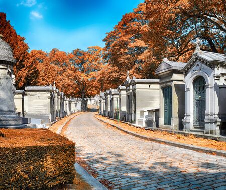 HDR view of Pere Lachaise Cemetery in Paris at autumn.のeditorial素材
