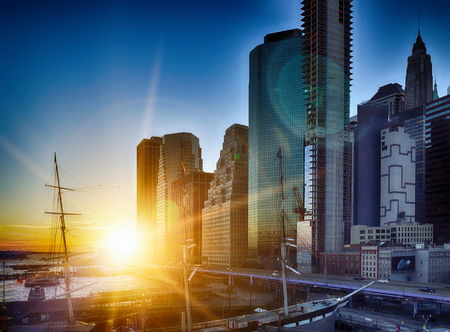 Beautiful sunset in Lower Manhattan, New York City.の写真素材