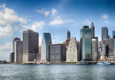 View of Lower Manhattan skyline at sunny day.の写真素材