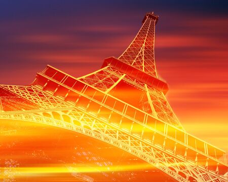 Eiffel Tower, Paris, in red and orange tones.の写真素材
