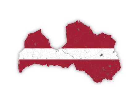 Map of Latvia with rivers and lakes in colors of Latvian national flag. Please look at my other images of cartographic series - they are all very detailed and carefully drawn by hand WITH RIVERS AND LAKES.のイラスト素材
