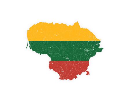 Map of Lithuania with rivers and lakes in colors of Lithuanian national flag. Please look at my other images of cartographic series - they are all very detailed and carefully drawn by hand WITH RIVERS AND LAKES.のイラスト素材