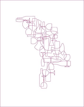 Countries winemakers - stylized maps from silhouettes of wine bottles, glasses and decanters. Map of Moldova.のイラスト素材
