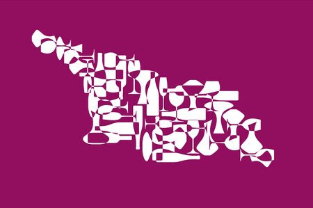Countries winemakers - stylized maps from silhouettes of wine bottles, glasses and decanters. Map of Georgia (country).のイラスト素材