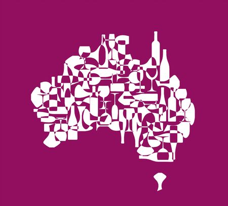 Countries winemakers - stylized maps from silhouettes of wine bottles, glasses and decanters. Map of Australia.のイラスト素材