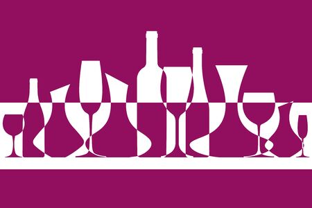 Wine vector background. Banner from silhouettes of wine bottles, glasses and decanters. EPS 10 file format.のイラスト素材