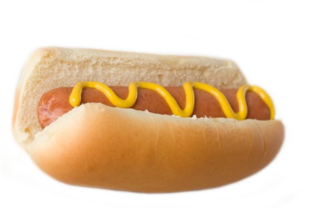 A hot dog with mustardの写真素材