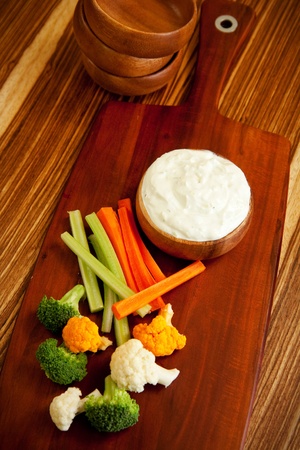 Tzatziki a cool and cream dip accompanied by vegetablesの写真素材