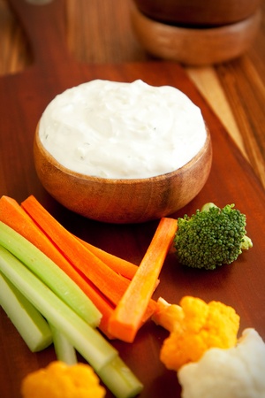 Tzatziki a cool and cream dip accompanied by vegetablesの写真素材
