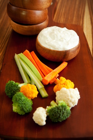 Tzatziki a cool and cream dip accompanied by vegetablesの写真素材