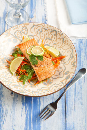 Asian influenced Salmon and carrot slawの写真素材