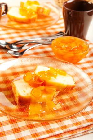 Pound cake and fresh kumquat marmaladeの写真素材
