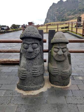 Dol hareubang grandfather statue at Seongsan Ilchulbong, Jeju Island, South Koreaの写真素材