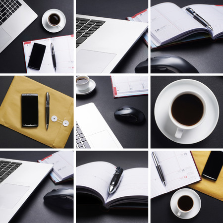 Collection of the business elements and devices on the table in officeの写真素材
