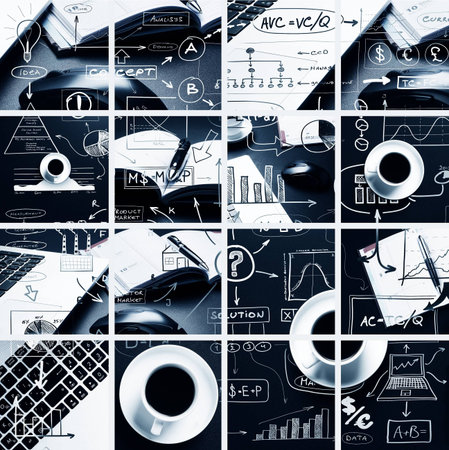 Collection of the business elements and devices on the table in office with a business plan concept...
