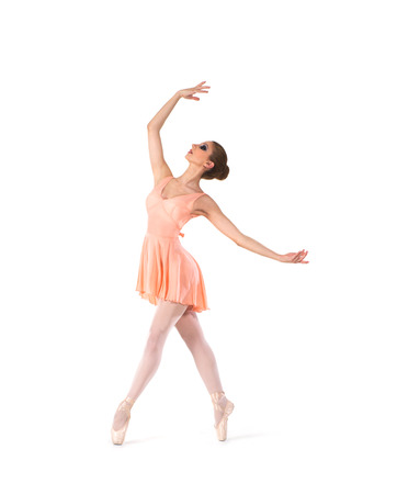 Young beautiful ballet dancer isolated over white backgroundの写真素材