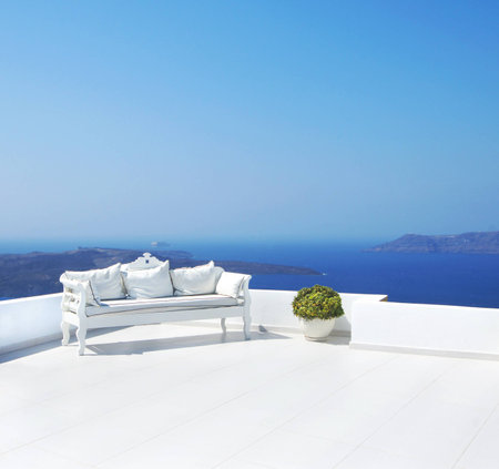 Beautiful wedding decoration on Santorini islandの写真素材