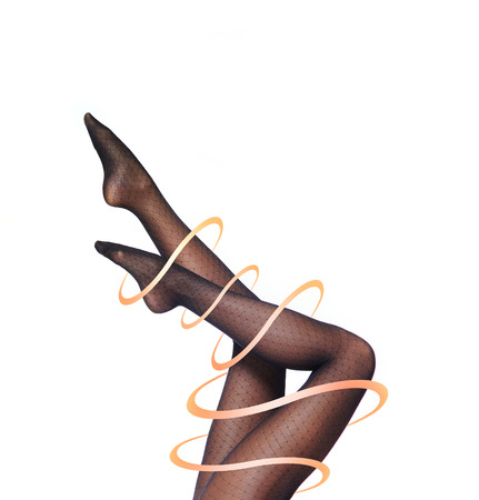 Beautiful female legs in pantyhose isolated on whiteの写真素材