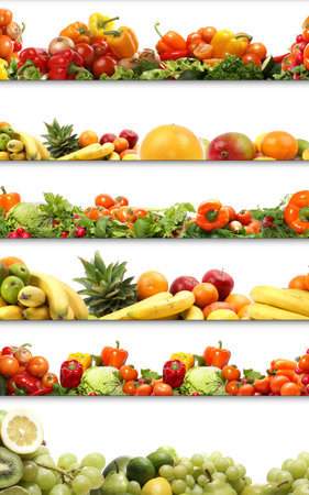 5 nutrition textures (fruits and vegetables isolated on white)の写真素材