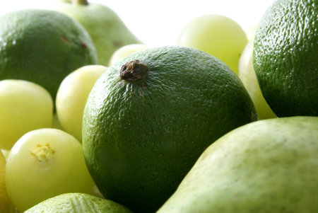 Set of green tasty fruits isolated on whiteの写真素材